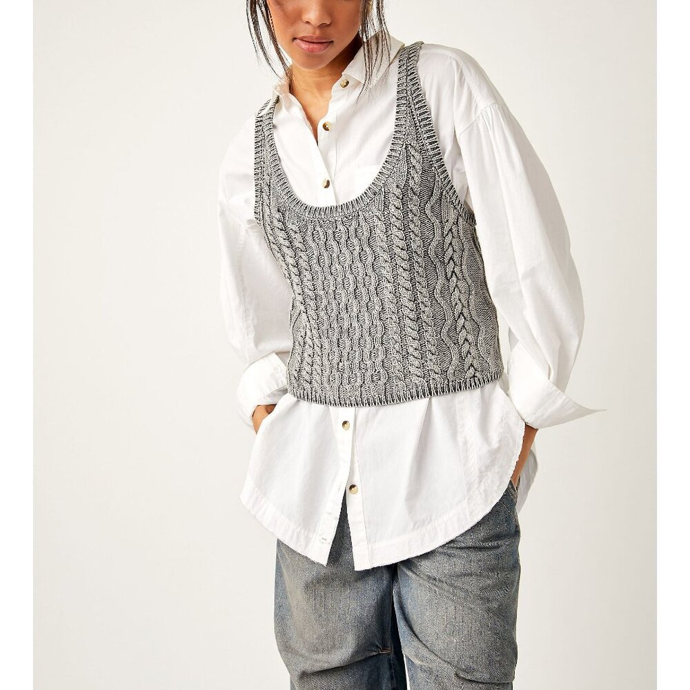 FREE PEOPLE High Tide Cable Tank / Black